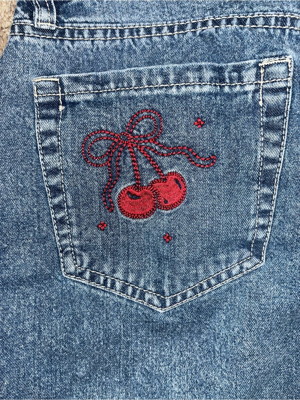 Aeropostale Blue low rise baggy jeans with Red Cherry Embroidery